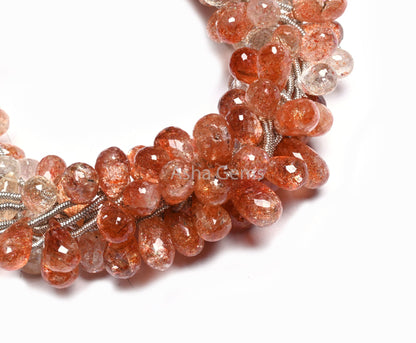 AAA Quality Natural Sunstone Faceted Drop Shape Beads, Shaded Red Orange Sunstone Teardrop Briolette Side Drill Sunstone Bead Jewelry Crafts