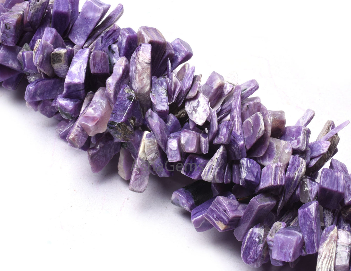 Natural Purple Charoite Raw Rough Slice Gemstone Beads,8.5" Strand Natural Charoite Uneven Free Size Long Chip Smooth Beads Charoite Jewelry