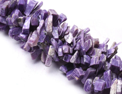 Natural Purple Charoite Raw Rough Slice Gemstone Beads,8.5" Strand Natural Charoite Uneven Free Size Long Chip Smooth Beads Charoite Jewelry