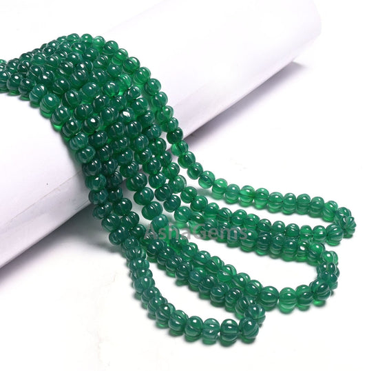 Green Onyx Carving Pumpkin Beads,16" Onyx Carved Watermelon Beads, Onyx Gemstone Carve Melon Beads, Green Onyx Carved Rondelle Beads Jewelry