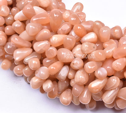 Natural Peach Moonstone Drops Shape Beads,13" Strand Pink Moonstone Smooth Uneven Teardrop Handmade beads, Moonstone Side drill Bead Jewelry