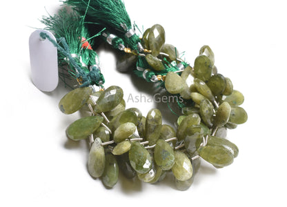 Natural Green Vessonite Fancy Long Pears Beads,9-18 mm Vessonite Faceted Teardrop Side Drill Gemstone Beads Vesuvianite Beads Jewelry Making