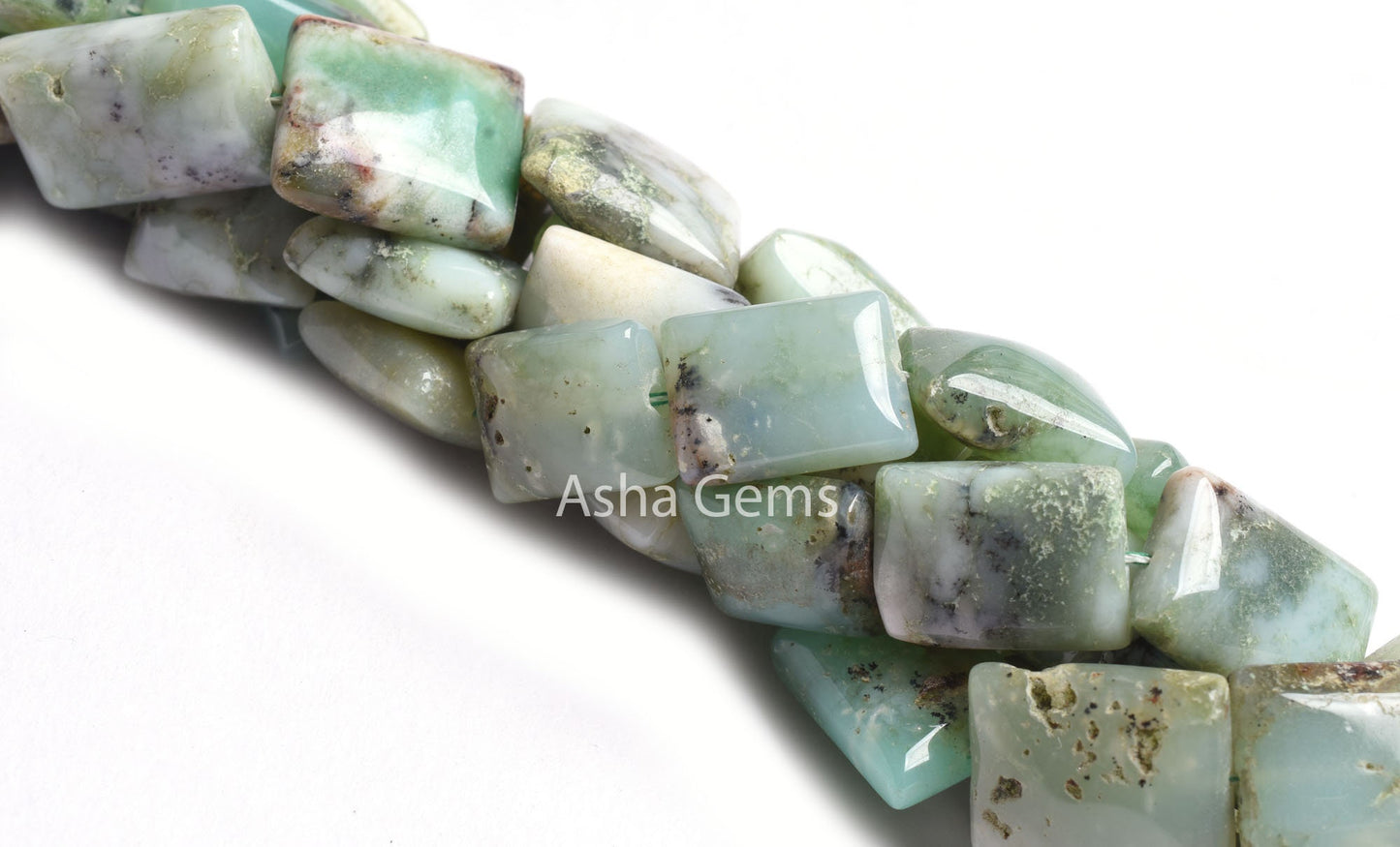 Real Chrysoprase Smooth Chiclet Gemstone Beads,15" Strand Chrysoprase Beads, Natural Light Green Chrysoprase Handmade Rectangle Bead Jewelry