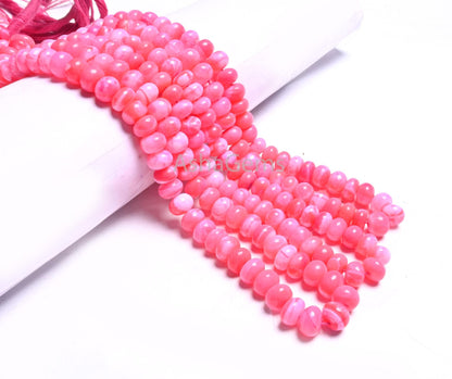 Beautiful Pink Opal Smooth Rondelle Beads,8/16"Strand Hot Pink Opal Shaded Handmade Gemstone Bead, Opal Bead For Necklace Jewelry Craft SALE