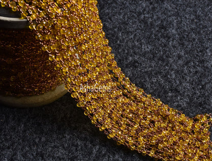 Beautiful Lemon Quartz Hydro Rondelle Faceted Beads Rosary Chain Gold Silver Gunmetal Copper Plated Wire Wrap Bulk Chain Jewelry Making SALE