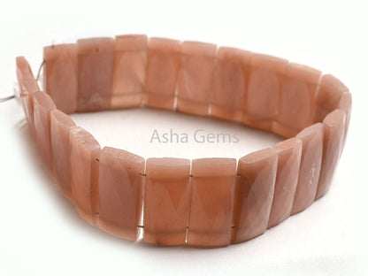 AAA Peach Moonstone Fancy Chicklet Beads,8" Strand Natural Pink Moonstone Faceted Rectangle Beads, Moonstone Beads For Bracelet Jewelry DIY