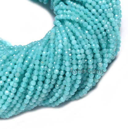 AAA Quality Peruvian Amazonite Micro Cut faceted Rondelle Beads,3 mm Natural Blue Amazonite Machine Cut Gemstone Loose Beads Jewelry Makings