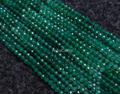 Beautiful Green Onyx Faceted Rondelle Shape Beads,3.20 mm, Shaded Green Onyx Machine Cut Beads, AAA Onyx Micro faceted Beads Jewelry Making