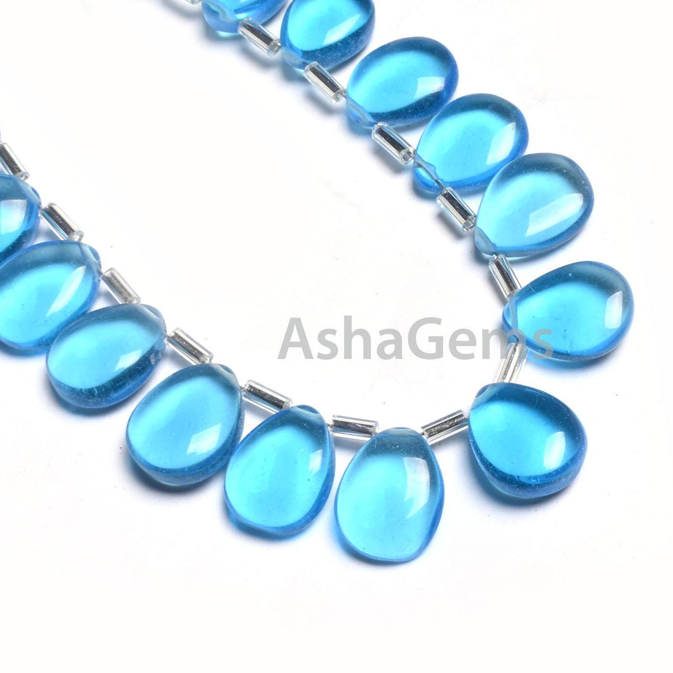 Beautiful Swiss Blue Topaz Color Hydro smooth Pears Handmade Beads, AAA Quality Blue Hydro Flat Teardrop Side Drill beads Jewelry Craft SALE