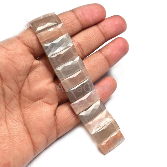 AAA Multi Peach Grey Moonstone Fancy Rectangle Faceted Gemstone Beads, Moonstone Chicklet Briolette Double Drill Moonstone For Bracelet SALE