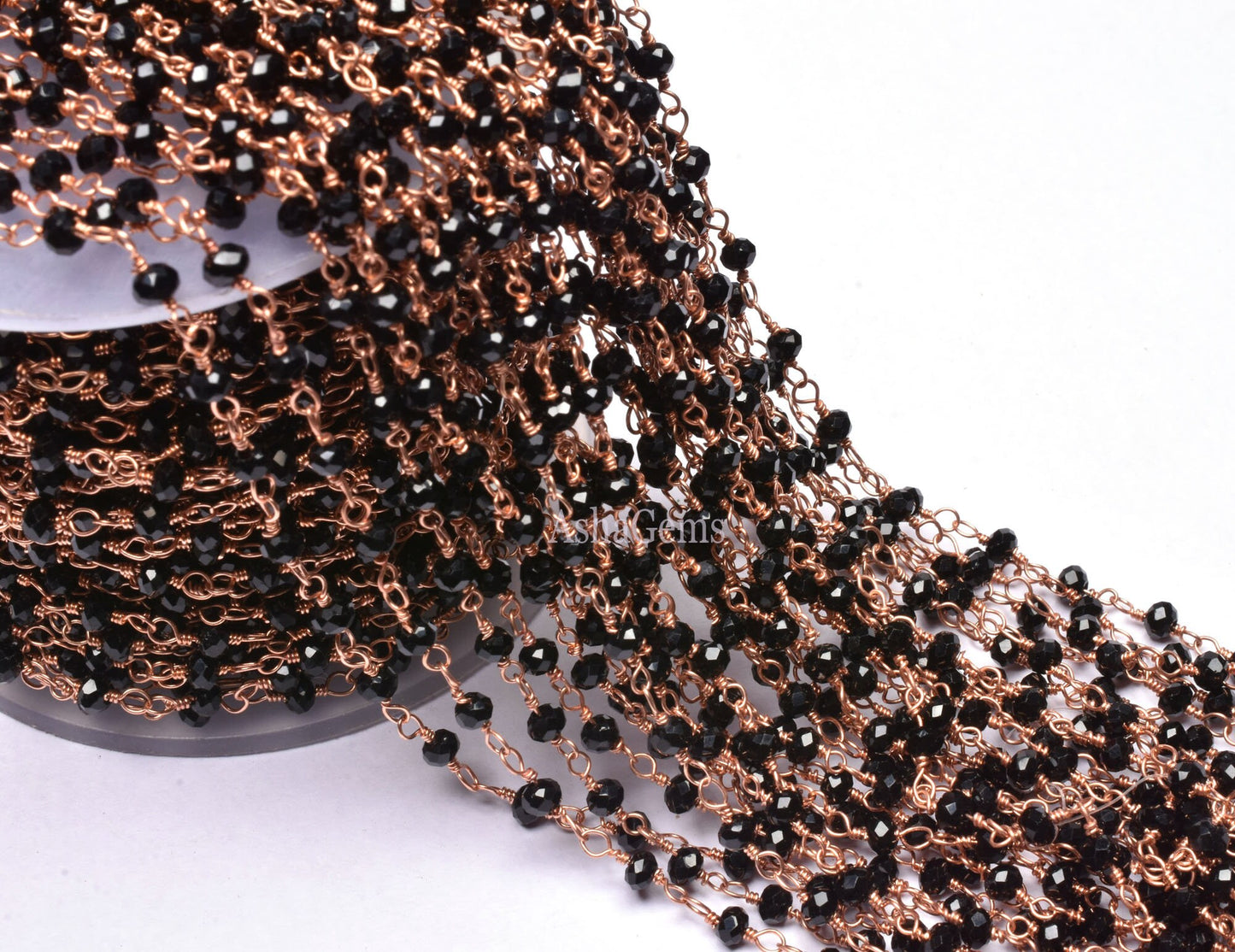 3,10,25 Foot Roll Rose Gold Plated Black Onyx Hydro Rosary Chains Faceted Rondelle Beaded Jewelry Making Finding Wire Wrapped Chain Jewelry