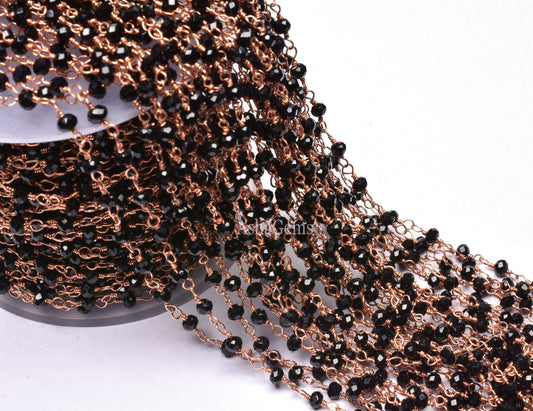 3,10,25 Foot Roll Rose Gold Plated Black Onyx Hydro Rosary Chains Faceted Rondelle Beaded Jewelry Making Finding Wire Wrapped Chain Jewelry
