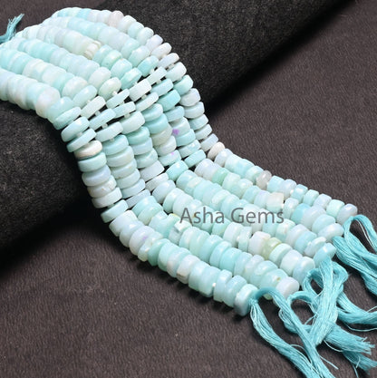 AAA Quality Peru Blue Opal Flat Tyre Shape smooth Gemstone Loose Beads, Sky Blue Opal Wheel Handmade Bead, Opal Bead Jewelry Handicraft SALE