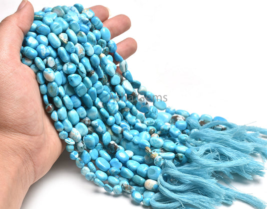 Beautiful Turquoise Howlite Smooth Nugget Gemstone Beads Sky Blue Turquoise Howlite Plain Uneven Nugget Straight Drill Handmade Bead Jewelry