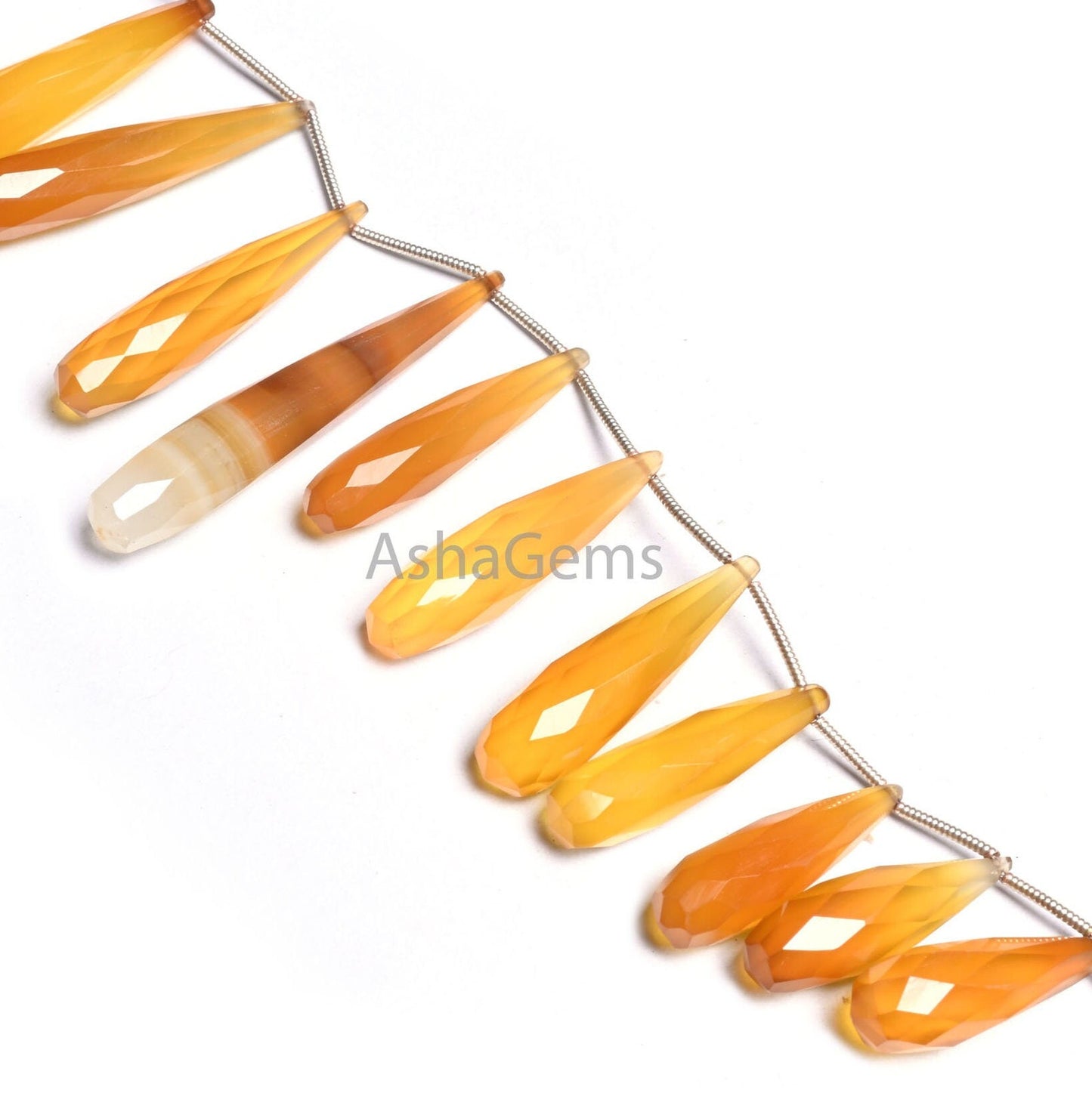 AAA Shaded Yellow Chalcedony Fancy Long Drop Faceted Beads, Chalcedony Pencil Teardrop Indian Cut Side Drill Briolette Gemstone Bead Jewelry