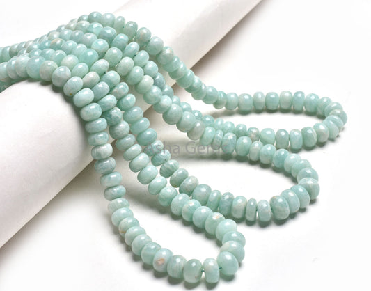 18" Strand Beautiful Amazonite Smooth Rondelle Shape Beads,9-10.5 mm Natural Blue Amazonite Plain Handmade Gemstone amazonite Beads Jewelry