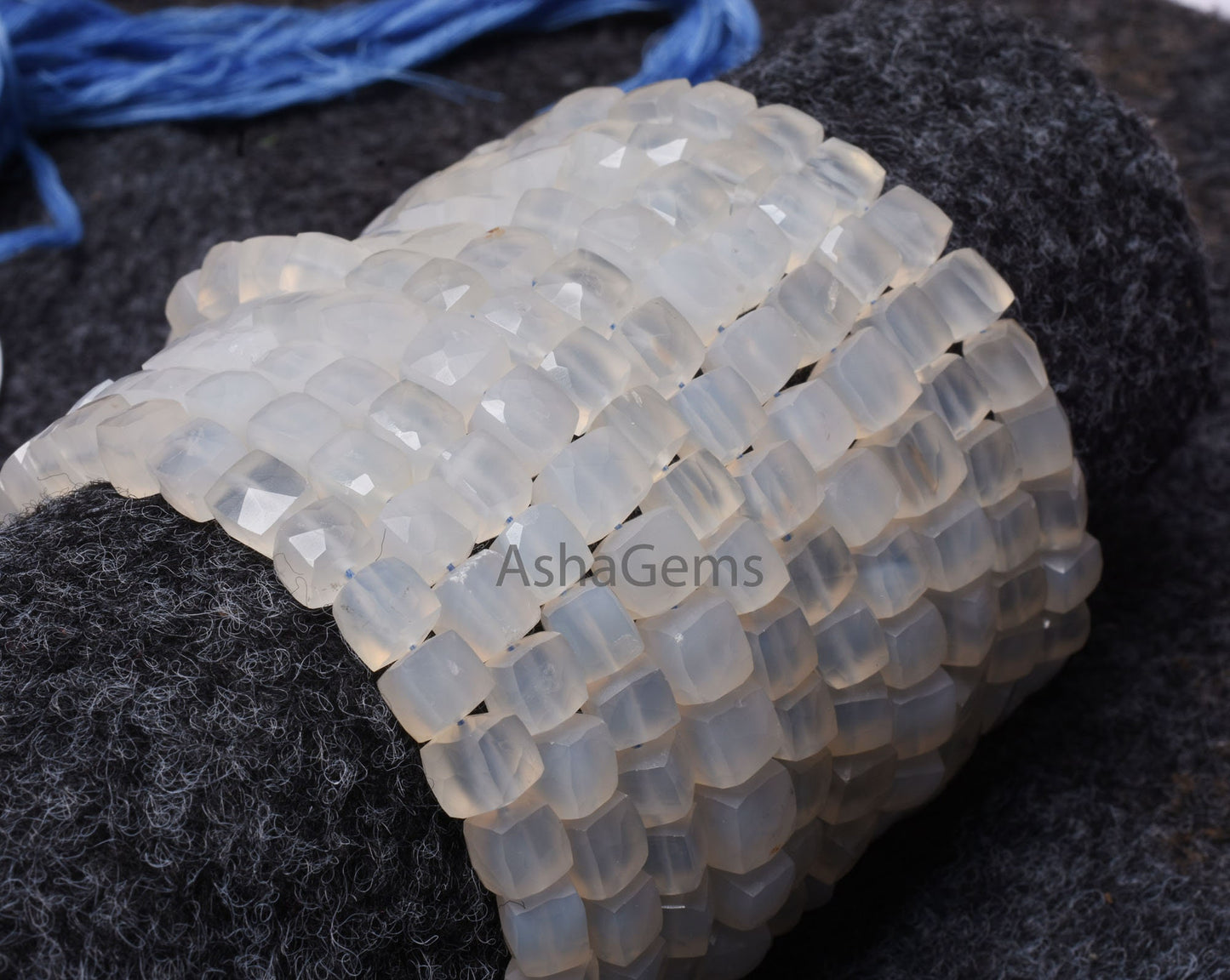 Natural Chalcedony Faceted 3D Cube Box Beads,8" Strand White Chalcedony Faceted Box Gemstone Center Drill Bead Chalcedony Cube Beads Jewelry