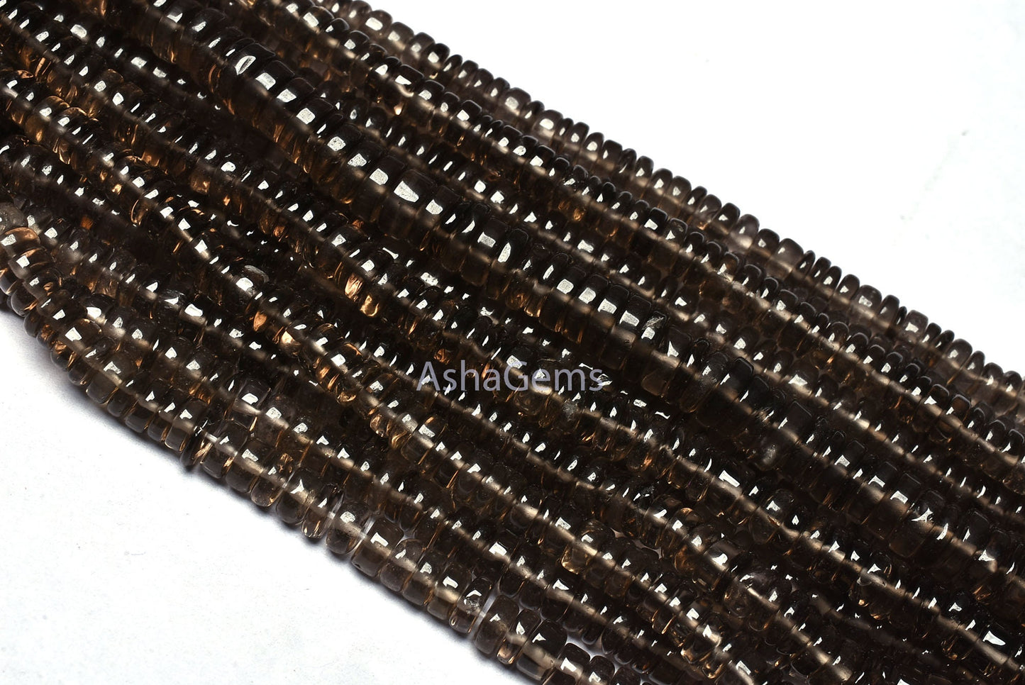 16" Strand Natural Smoky Quartz Smooth Heishi Tyre Shape Gemstone Beads, Fine Smoky Tyre Beads Plain Loose Beads For Jewelry Making Crafts