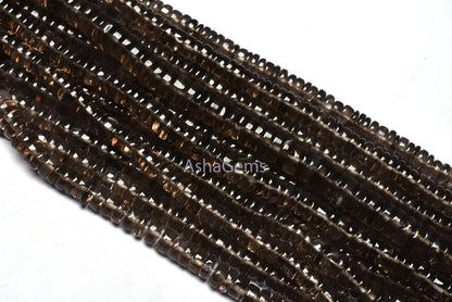 16" Strand Natural Smoky Quartz Smooth Heishi Tyre Shape Gemstone Beads, Fine Smoky Tyre Beads Plain Loose Beads For Jewelry Making Crafts