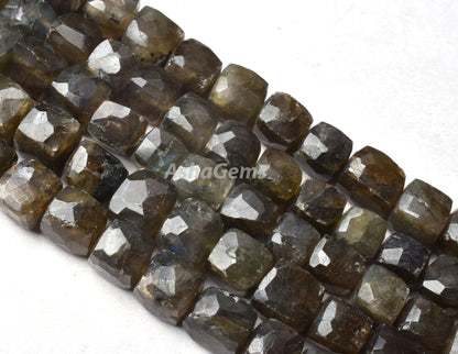 Multi Flash Labradorite Faceted 3D Cube Box Beads, Labradorite Beads,8" Black Rainbow Cube Box Beads Gemstone Faceted Box Shape Beads Craft