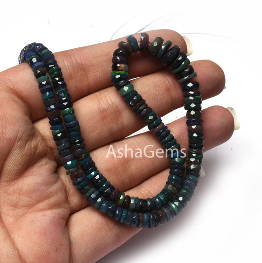 16"Strand Multi Blue Ethiopian Opal faceted tyre Gemstone Beads Welo Flash Ethiopian Opal Tyre Bead Opal faceted Tyre Beads Necklace Jewelry