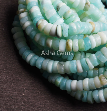 Beautiful Peru Opal Smooth Tyre Flat Gemstone Beads, Boulder Sky Blue Opal Heishi Tyre Beads, Opal Handmade Wheel Shape Bead Jewelry Crafts