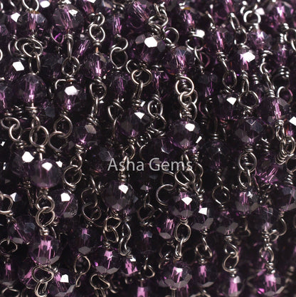 Purple Amethyst Hydro Faceted Rondelle Beads Rosary Chain 1-50 Feet Purple Crystal Black Plated Gunmetal Wire Wrap Chains Jewelry Craft SALE