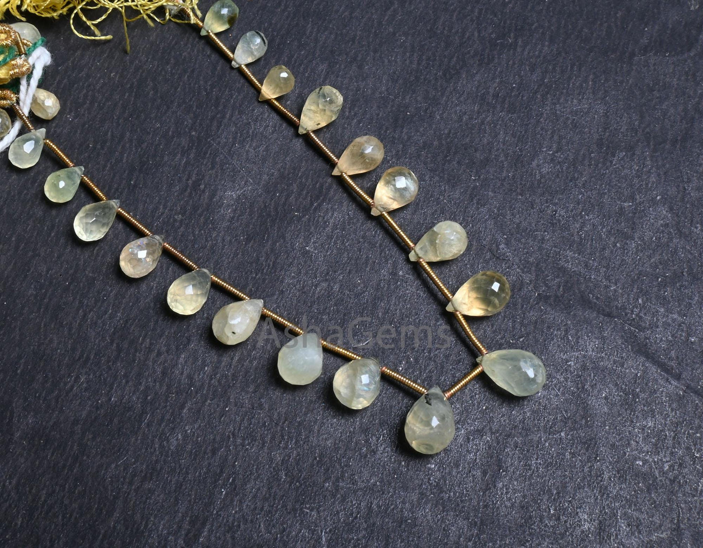 Beautiful Prehnite Faceted Drop Shape Beads, 7" Natural Light Green Prehnite Teardrop Briolette Gemstone beads Jewelry makings Crafts SALE (AG 18631)