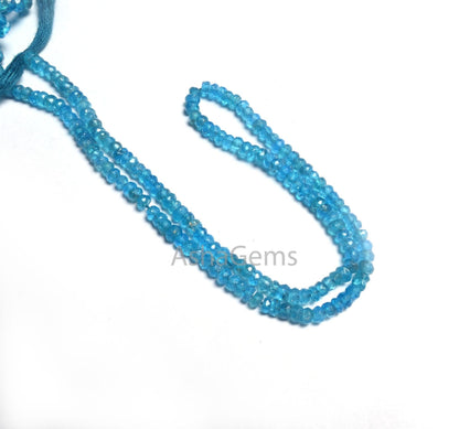 Beautiful Neon apatite Indian machine Cut Gemstone Beads, Fine Quality Neon Blue Apatite Faceted Rondelle Natural Apatite Bead Jewelry Craft