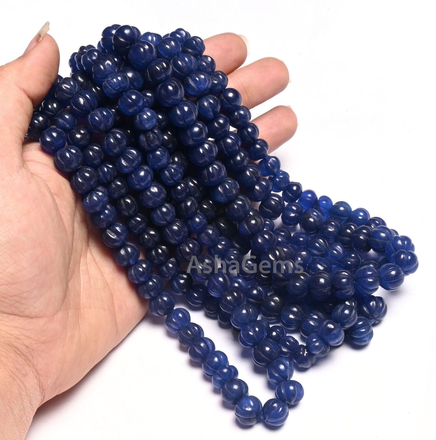 Fine Blue Quartz carved Pumpkin Beads, Blue Quartz carving watermelon Bead Handmade Carve Rondelle Gemstone Melon Bead Jewelry Necklace SALE