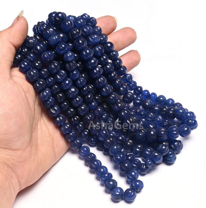 Fine Blue Quartz carved Pumpkin Beads, Blue Quartz carving watermelon Bead Handmade Carve Rondelle Gemstone Melon Bead Jewelry Necklace SALE