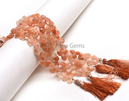 9" Strand Sunstone Smooth Heart Shape Gemstone Beads, Shaded Red Sunstone Beads, Sunstone Handmade Heart Side Drill Beads Jewelry Craft SALE