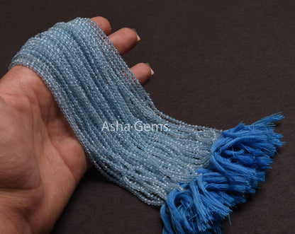 AAA Quality Blue Aquamarine Micro Cut Gemstone Beads,2.5 mm Natural Aquamarine Machine Cut Rondelle Beads, Real Blue Aquamarine Bead Jewelry