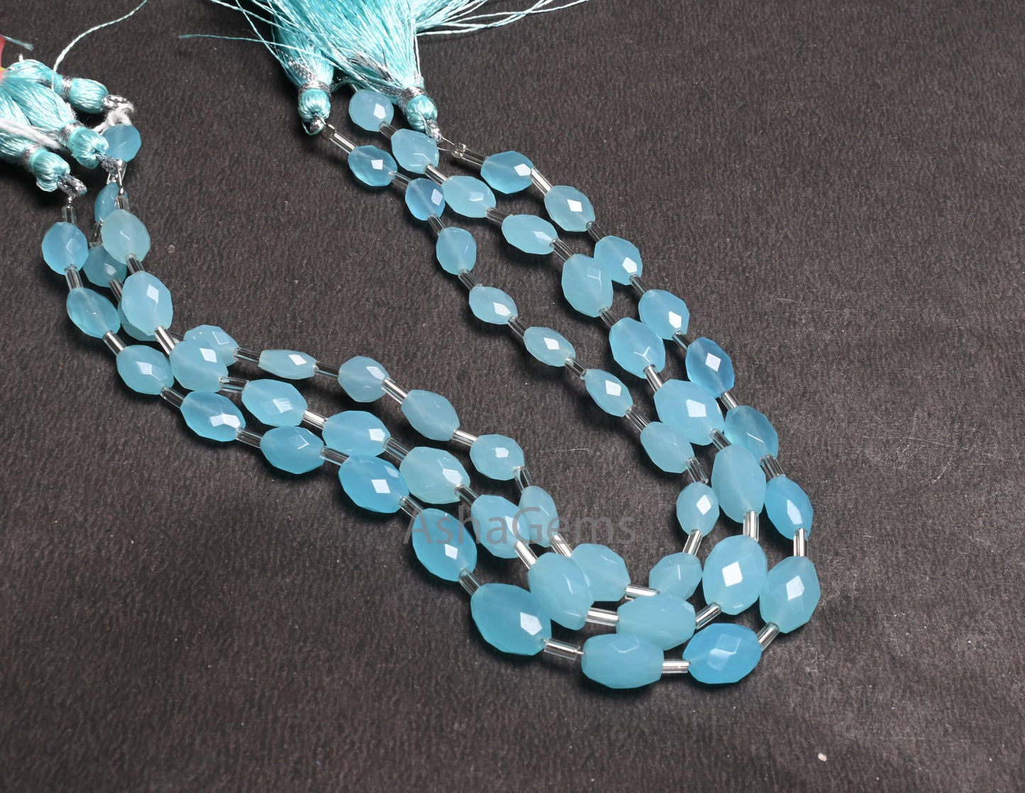 Beautiful Blue Chalcedony Hydro fancy Puff Oval Faceted Beads,10" Fine Chalcedony Blue Hydro Oval Briolette Straight Drill Bead Jewelry SALE