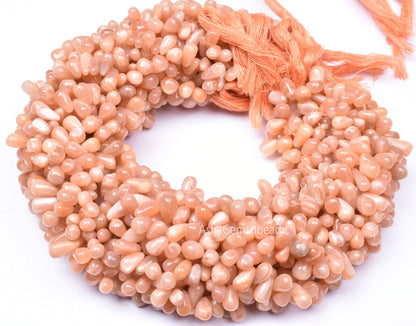 Natural Peach Moonstone Drops Shape Beads,13" Strand Pink Moonstone Smooth Uneven Teardrop Handmade beads, Moonstone Side drill Bead Jewelry