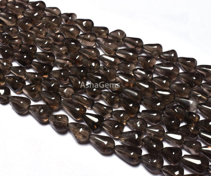 Natural Smoky Quartz Smooth Drops Shape Beads, Beautiful Smoky Teardrop Beads, Handmade Briolette Bead Plain Smoky Beads For Jewelry Crafts