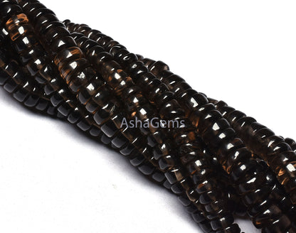 18" Strand Amazing Smoky Quartz Heishi Tyre Shape Smooth Gemstone Beads, Smoky Plain Beads,Handmade Loose Beads Smoky Quartz Jewelry Crafts