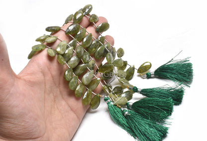 Natural Green Vessonite Fancy Long Pears Beads,9-18 mm Vessonite Faceted Teardrop Side Drill Gemstone Beads Vesuvianite Beads Jewelry Making