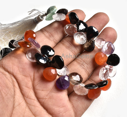 Beautiful Multi Color Gemstone Heart Shape Beads, Disco Heart Briolette Beads,7" Natural  Mix Color Stone Faceted Heart Beads Jewelry Crafts