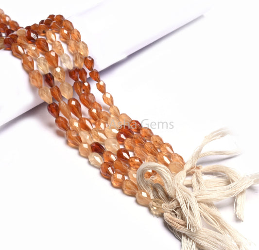 Beautiful Hessonite Garnet Faceted Drops Beads, Natural Hessonite Shaded Teardrop Straight Drill Gemstone garnet Beads Jewelry Makings Craft (AG 18491)
