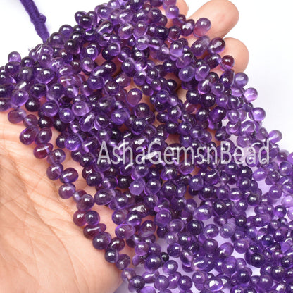 Natural Purple Amethyst Smooth Drops Shape Beads Gemstone, African Amethyst Drops, Amethyst Side Drill Teardrop Handmade Indian Bead Jewelry