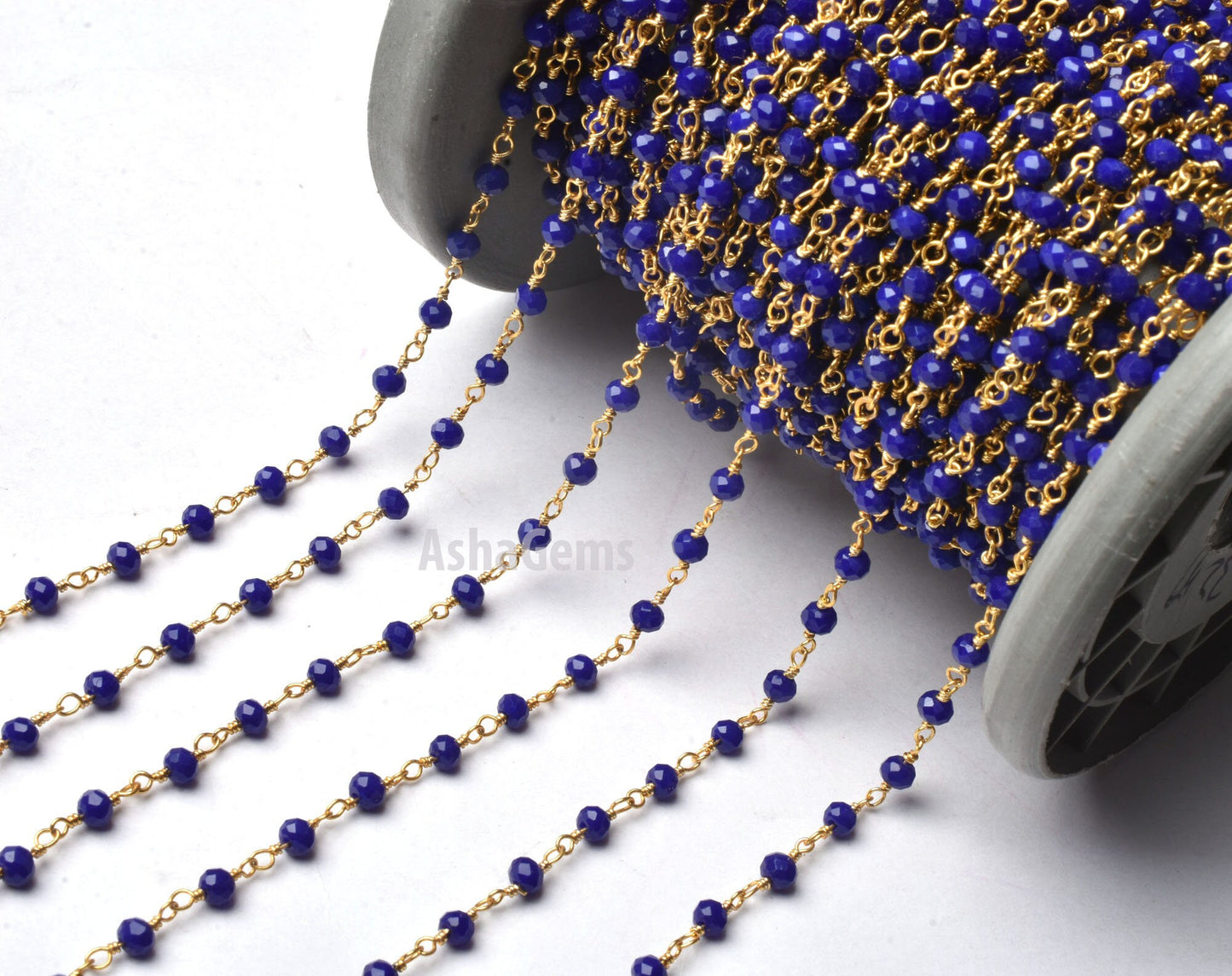 3,5,10,25 Feet Blue Lapis Hydro Rondelle Faceted Beads Rosary Chain Gold Plated Wire Wrap Jewelry Making Chain,3-3.5 mm Beaded Rosary Chains