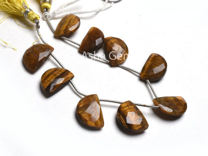 11x17-12qx18 mm Tiger Eye Faceted Fancy Briolette Gemstone Beads, Natural Tiger Eye Side Drill Fancy D Shape Beads, Tiger Eye Beads Jewelry