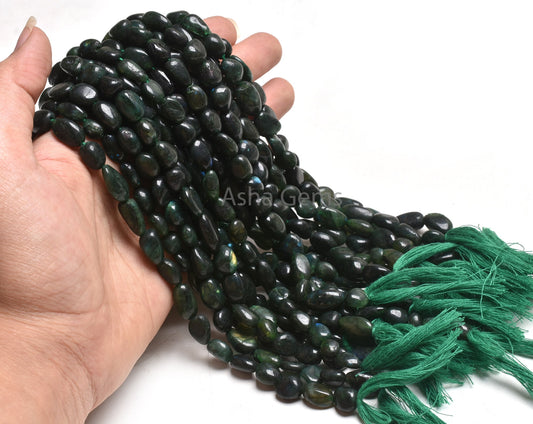 Beautiful Green Coated Labradorite Smooth Nugget Beads, Fine Labradorite Plain Handmade Uneven Tumble Straight Drill Gemstone Beads Jewelry (AG 22288)