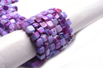 9"Strand lavender Opal Smooth Box Shape Beads, Shaded lavender Purple Pink Opal Plain 3D Cube Box Beads, Opal Handmade Cube Gemstone beads