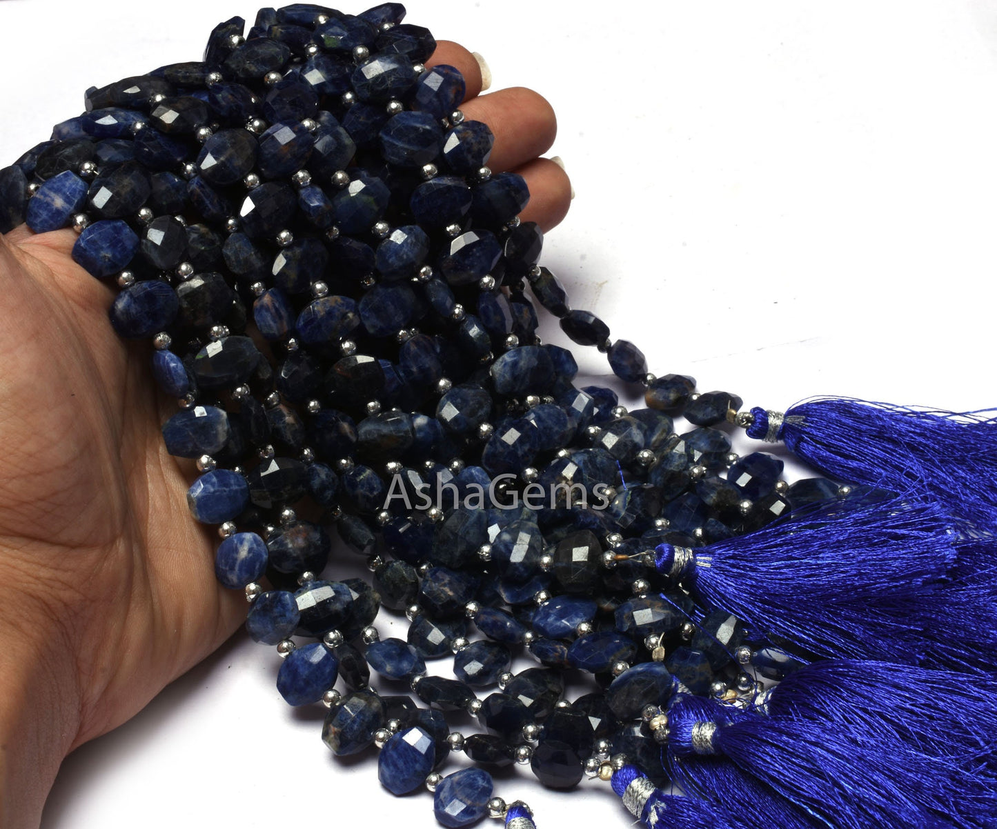 Beautiful AAA Sodalite Faceted Fancy Oval Shape Beads,8.5-12mm Natural Blue Sodalite Step Cut Oval T Drill Gemstone Bead 8" Sodalite Jewelry