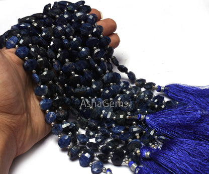 Beautiful AAA Sodalite Faceted Fancy Oval Shape Beads,8.5-12mm Natural Blue Sodalite Step Cut Oval T Drill Gemstone Bead 8" Sodalite Jewelry
