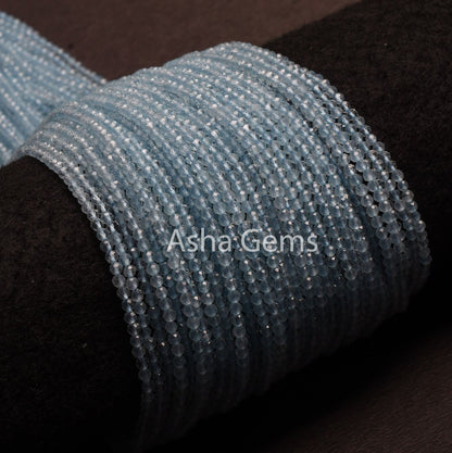 AAA Quality Blue Aquamarine Micro Cut Gemstone Beads,2.5 mm Natural Aquamarine Machine Cut Rondelle Beads, Real Blue Aquamarine Bead Jewelry