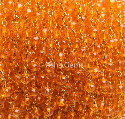 Gold Plated Wire Beaded Rosary Chain 1,5,25,50 Ft Orange Fanta Stone Hydro Beads Chain Bulk Supply Jewelry Making Beads Chain For Crafts