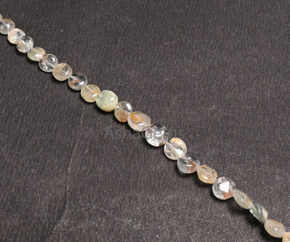 6.5-8 mm Natural Aquamarine Smooth Coin shape Gemstone Beads,8" Bio Aquamarine Plain Coin Handmade Aquamarine Bead Jewelry Making Craft SALE